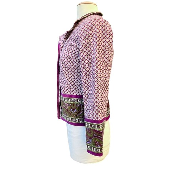Isaac Mizrahi Velvet Bohemian Paisley Design Purple Grn Jacket Womens Size Small - Picture 3 of 7